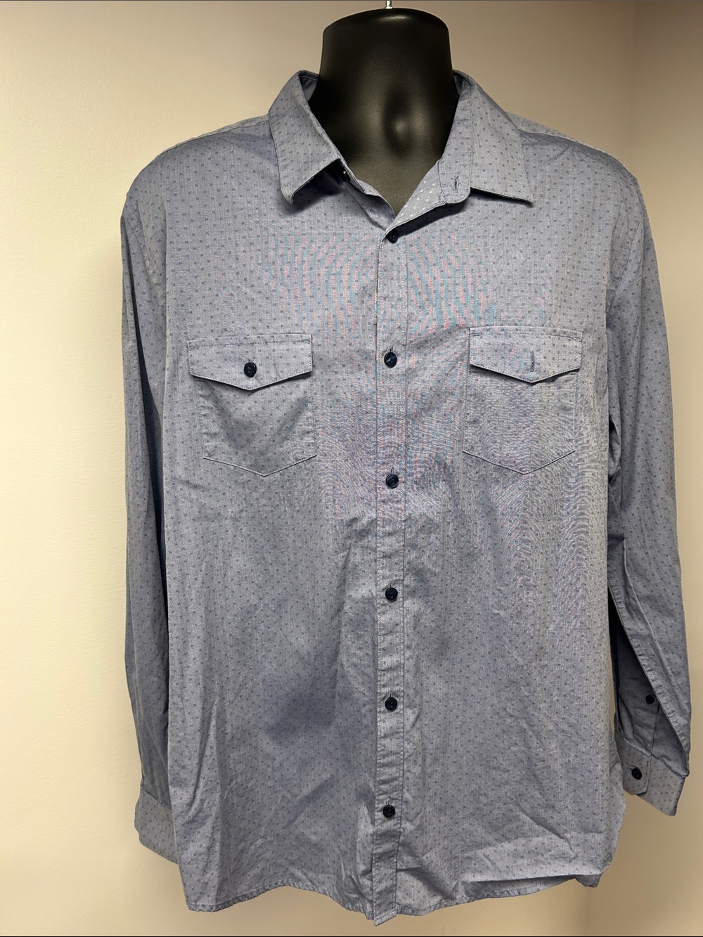 Calvin Klein Men Blue Geometric Button Up Long Sleeve Shirt Pocket XL